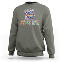 Funny Racoon Pride Sweatshirt Wake Up Sluts It Is Time To Sin LGBTQ Rainbow Flag - Wonder Print Shop