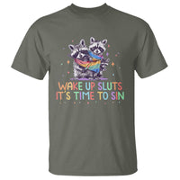 Funny Racoon Pride T Shirt Wake Up Sluts It Is Time To Sin LGBTQ Rainbow Flag - Wonder Print Shop
