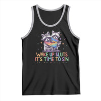 Funny Racoon Pride Tank Top Wake Up Sluts It Is Time To Sin LGBTQ Rainbow Flag - Wonder Print Shop