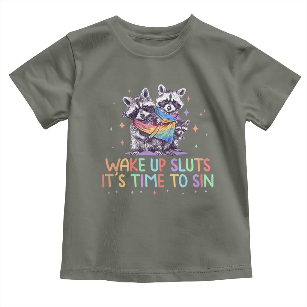 Funny Racoon Pride Toddler T Shirt Wake Up Sluts It Is Time To Sin LGBTQ Rainbow Flag - Wonder Print Shop