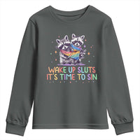 Funny Racoon Pride Youth Sweatshirt Wake Up Sluts It Is Time To Sin LGBTQ Rainbow Flag - Wonder Print Shop