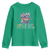 Funny Racoon Pride Youth Sweatshirt Wake Up Sluts It Is Time To Sin LGBTQ Rainbow Flag - Wonder Print Shop