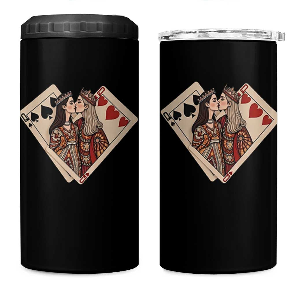 Lesbian Pride 4 in 1 Can Cooler Tumbler Vintage Kissing Cards Sapphic Art
