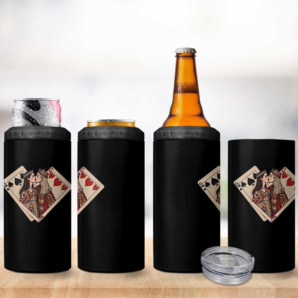 Lesbian Pride 4 in 1 Can Cooler Tumbler Vintage Kissing Cards Sapphic Art
