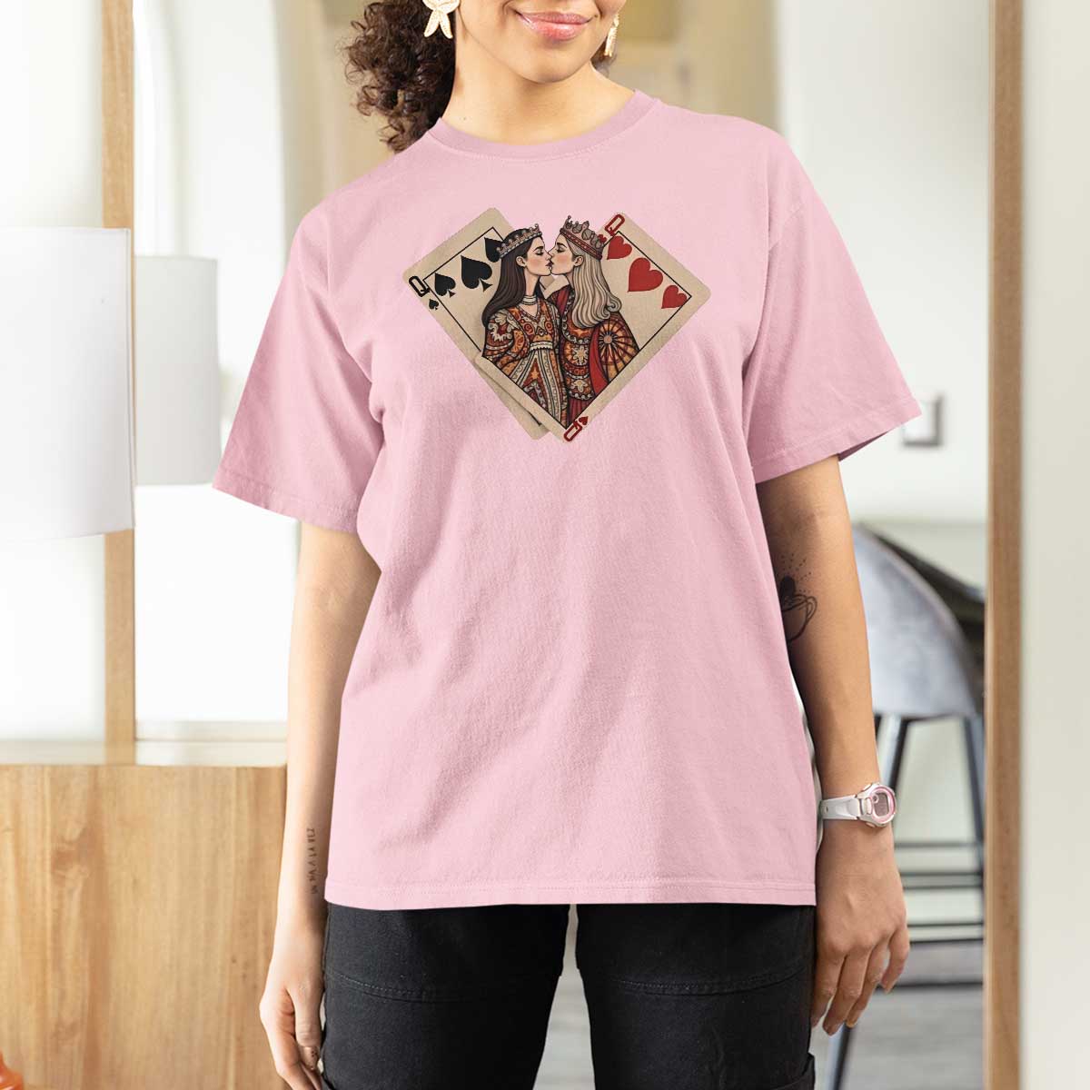 Lesbian Pride T Shirt For Women Vintage Kissing Cards Sapphic Art