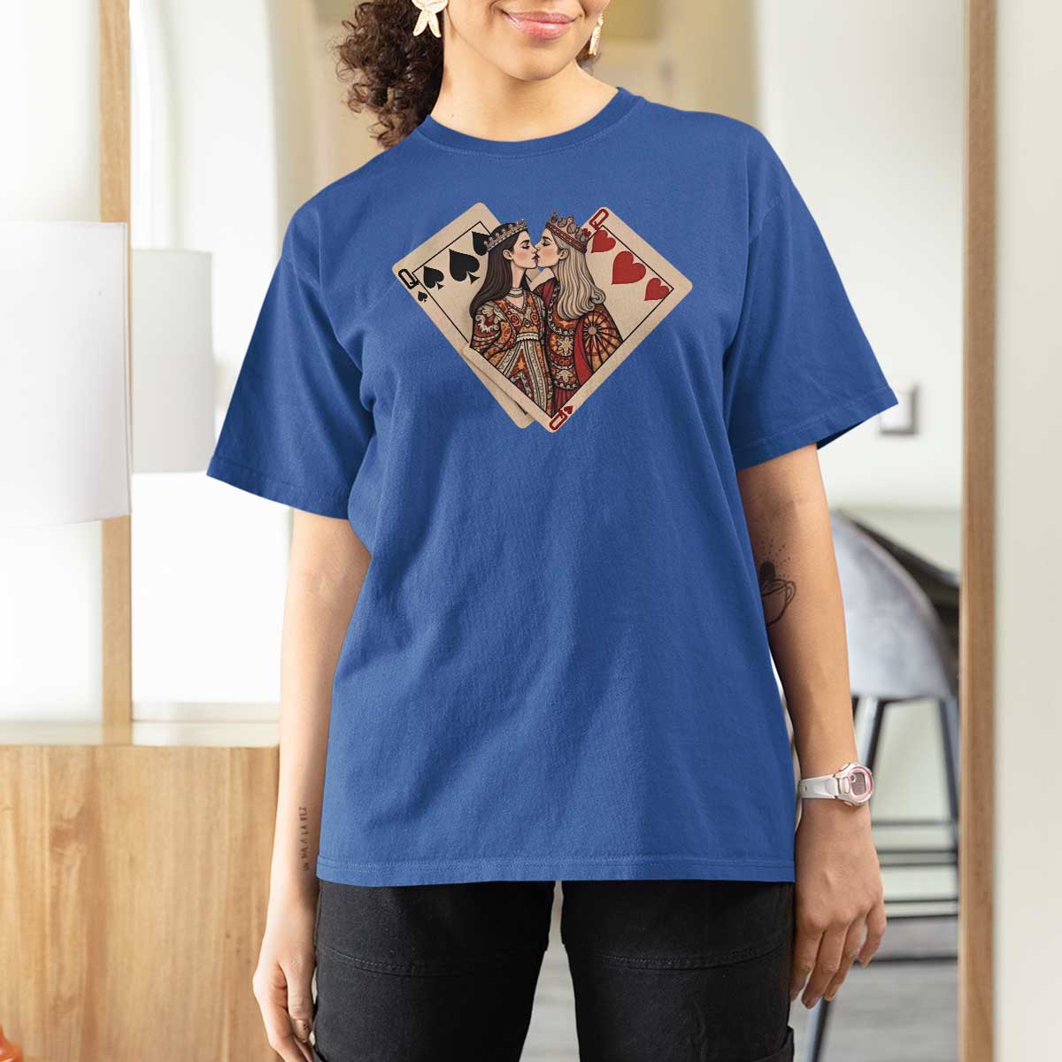 Lesbian Pride T Shirt For Women Vintage Kissing Cards Sapphic Art