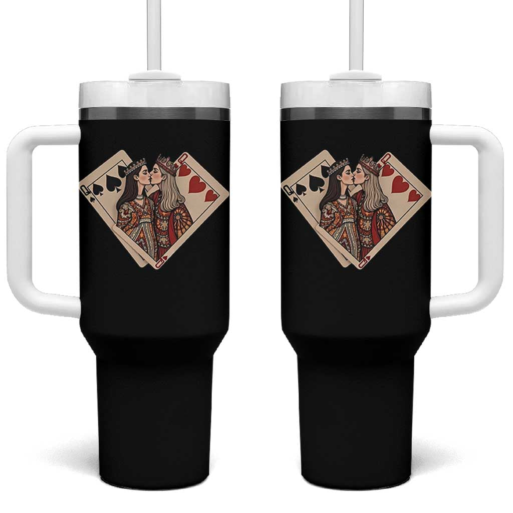 Lesbian Pride Tumbler With Handle Vintage Kissing Cards Sapphic Art