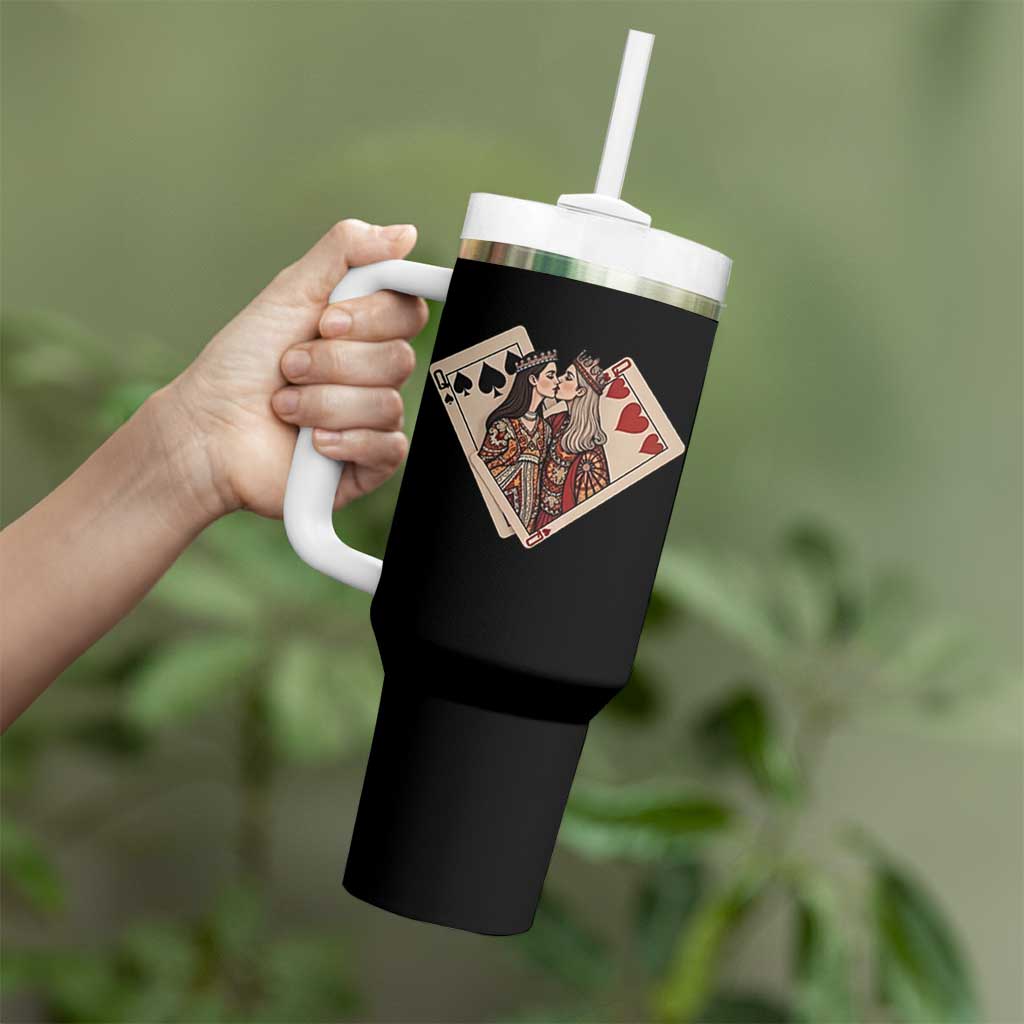Lesbian Pride Tumbler With Handle Vintage Kissing Cards Sapphic Art