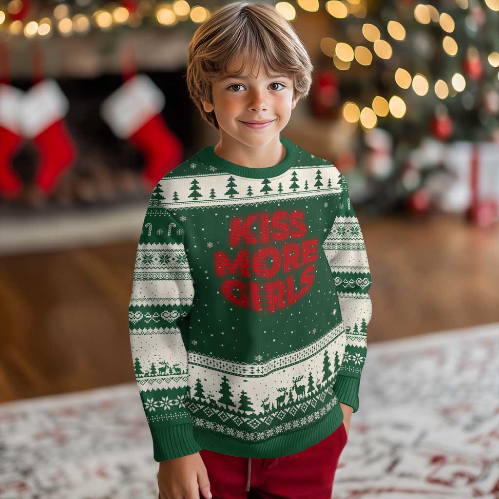 Lesbian Ugly Christmas Sweater Kiss More Girls Funny Pride Month - Wonder Print Shop