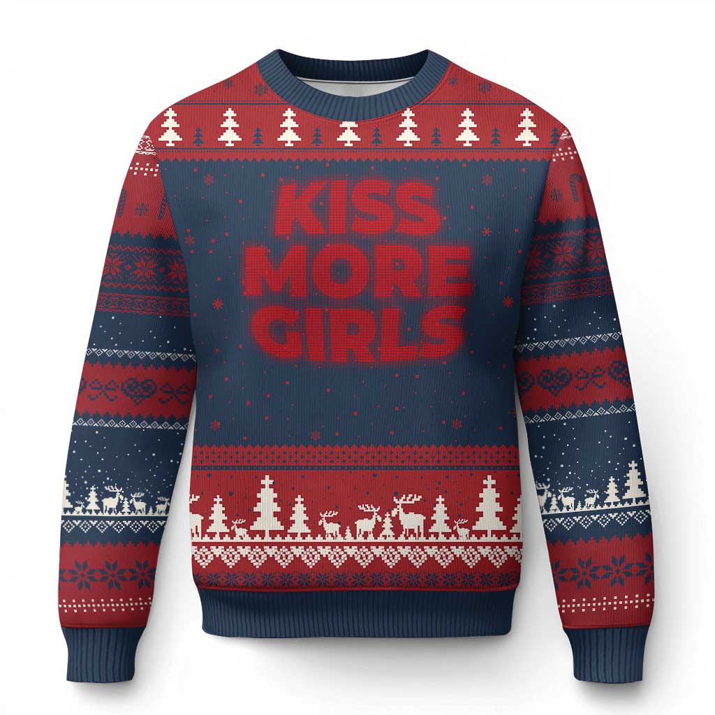 Lesbian Ugly Christmas Sweater Kiss More Girls Funny Pride Month - Wonder Print Shop