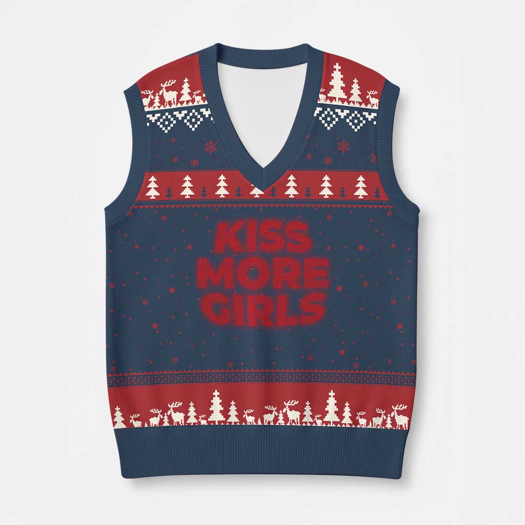 Lesbian V-Neck Knit Sweater Vest Kiss More Girls Funny Pride Month - Wonder Print Shop