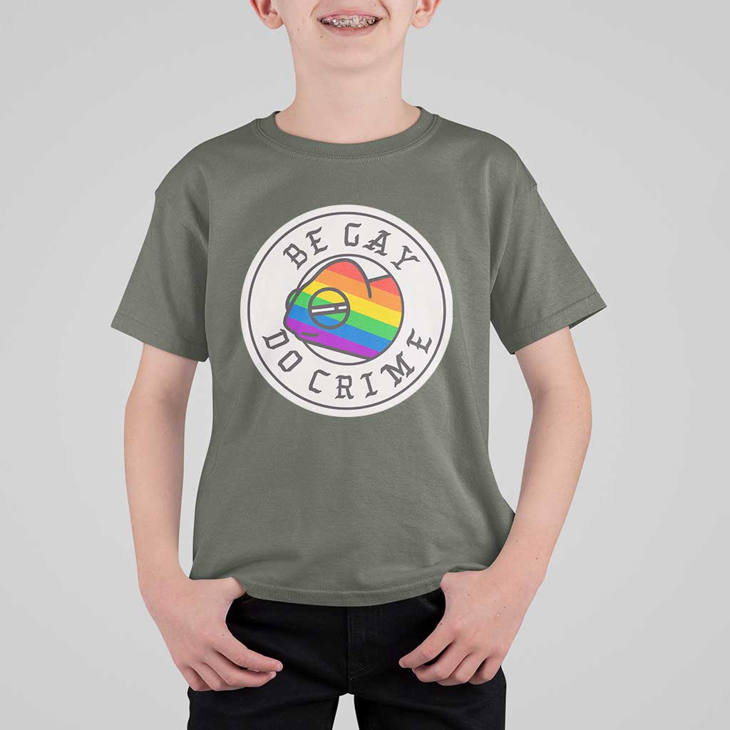 Be Gay Do Crime Rainbow Chameleon LGBTQ Pride Flag T Shirt For Kid - Wonder Print Shop