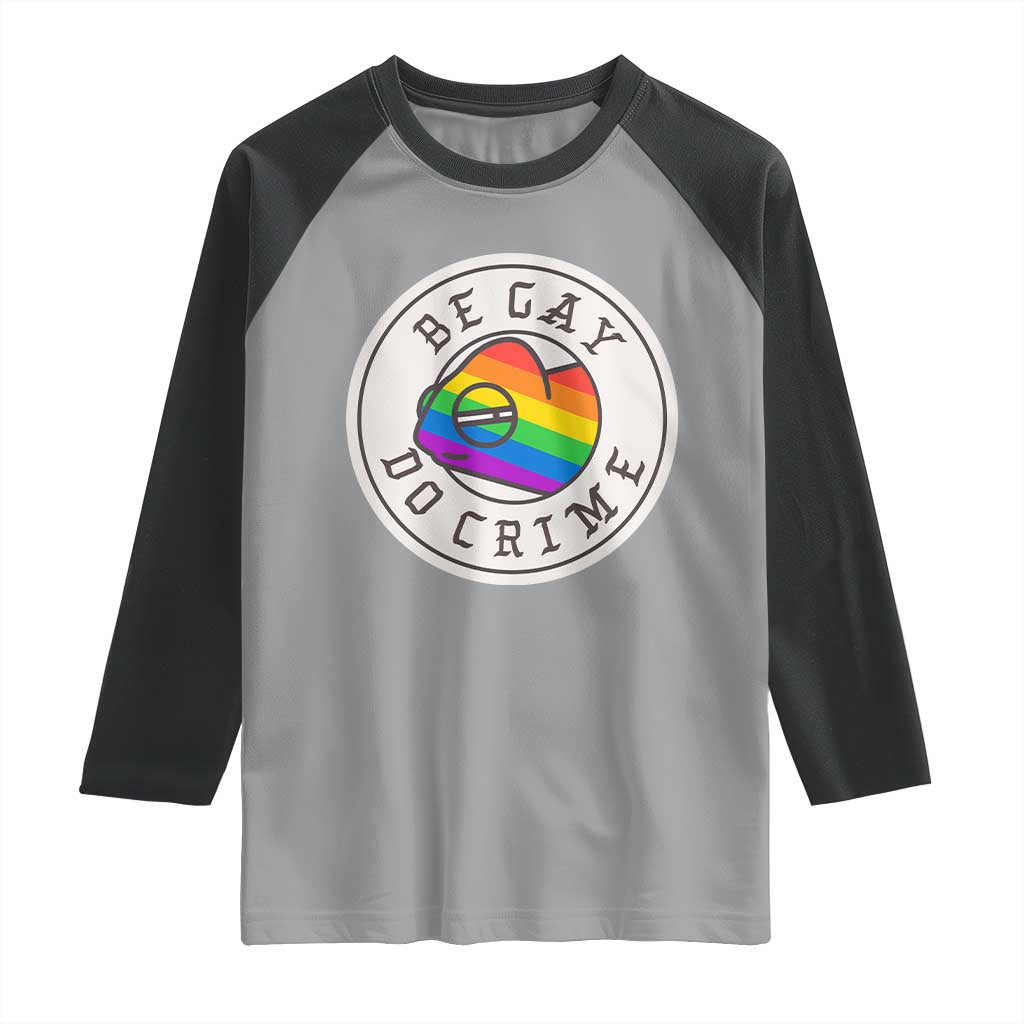 Be Gay Do Crime Rainbow Chameleon LGBTQ Pride Flag Raglan Shirt - Wonder Print Shop