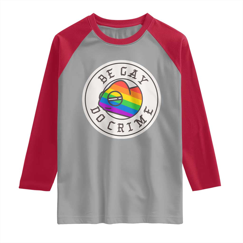 Be Gay Do Crime Rainbow Chameleon LGBTQ Pride Flag Raglan Shirt - Wonder Print Shop