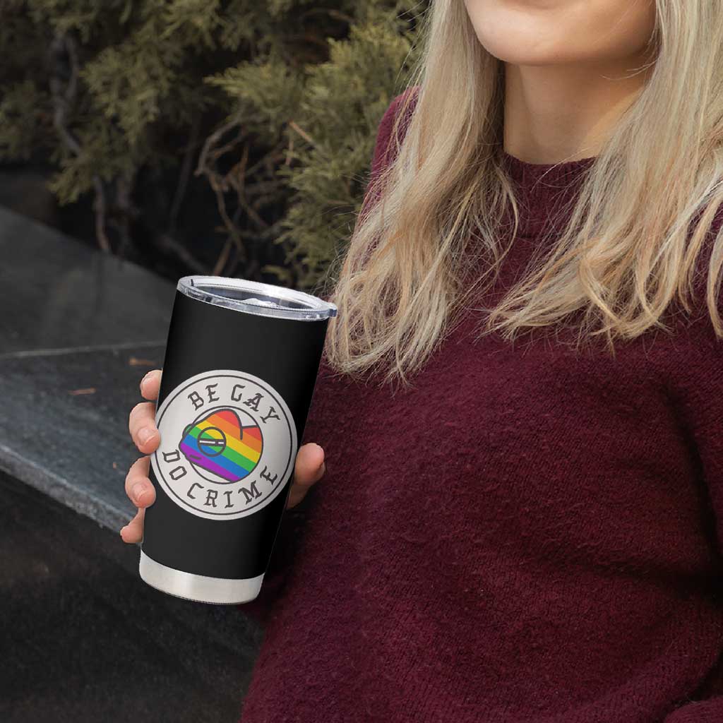 Be Gay Do Crime Rainbow Chameleon LGBTQ Pride Flag Tumbler Cup - Wonder Print Shop
