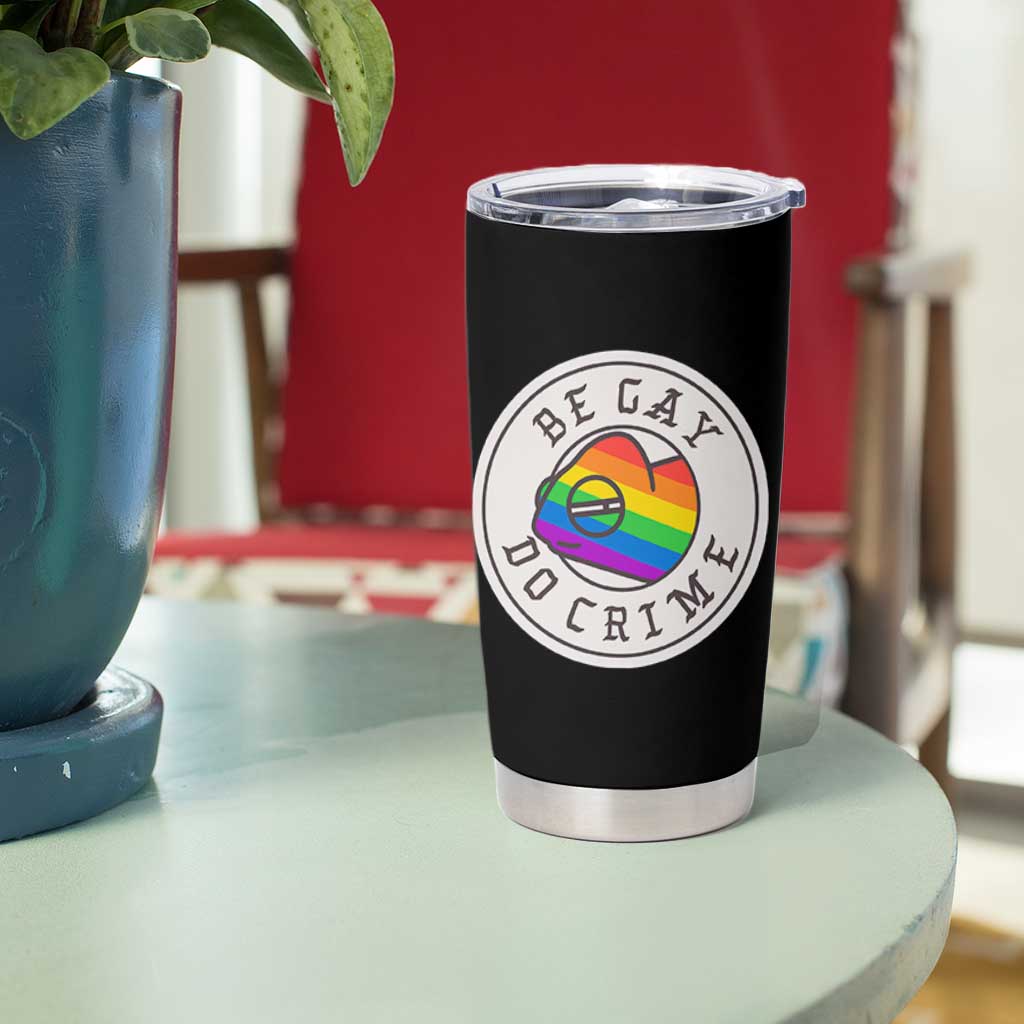 Be Gay Do Crime Rainbow Chameleon LGBTQ Pride Flag Tumbler Cup - Wonder Print Shop