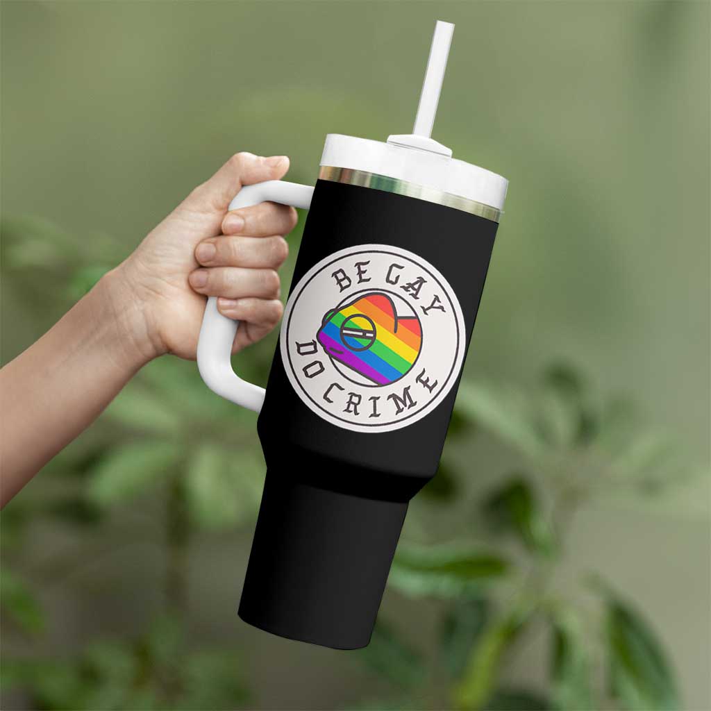 Be Gay Do Crime Rainbow Chameleon LGBTQ Pride Flag Tumbler With Handle - Wonder Print Shop