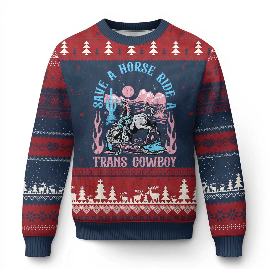 Save A Horse Ride A Trans Cowboy Ugly Christmas Sweater Transgender Trans Pride LGBTQ - Wonder Print Shop
