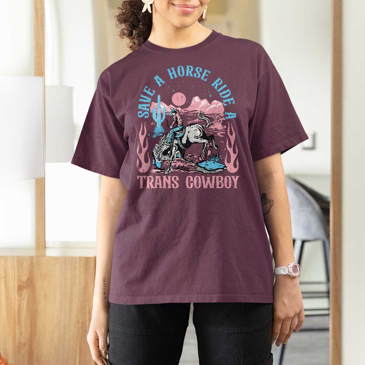 Save A Horse Ride A Trans Cowboy T Shirt For Women Transgender Trans Pride LGBTQ