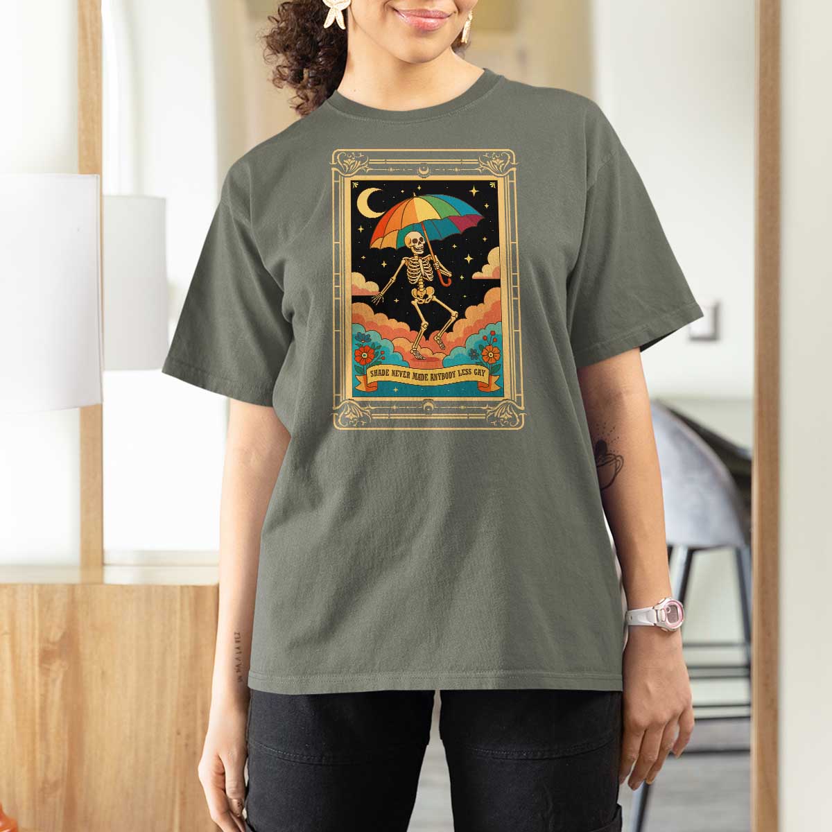 Shade Never Made Anybody Less Gay T Shirt For Women Funny Skeleton Rainbow Pride Month - Wonder Print Shop