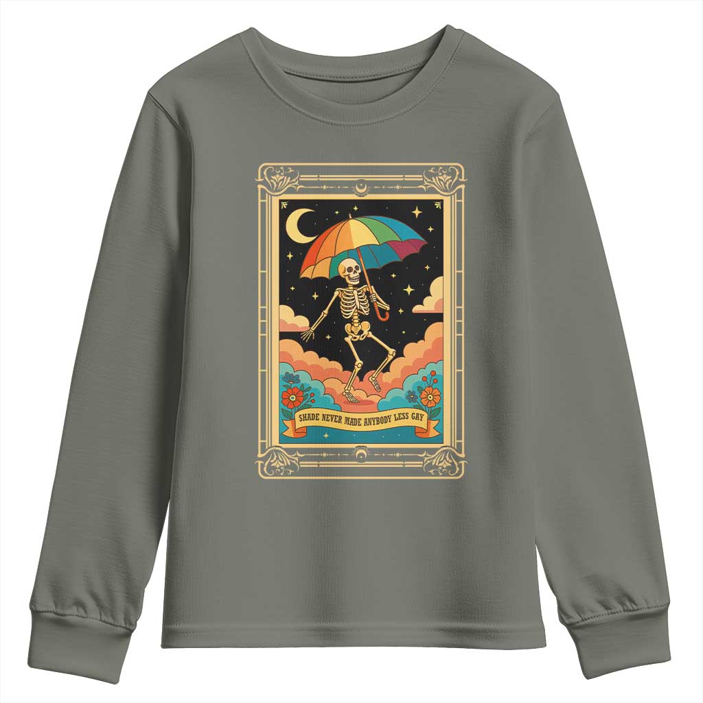 Shade Never Made Anybody Less Gay Youth Sweatshirt Funny Skeleton Rainbow Pride Month - Wonder Print Shop
