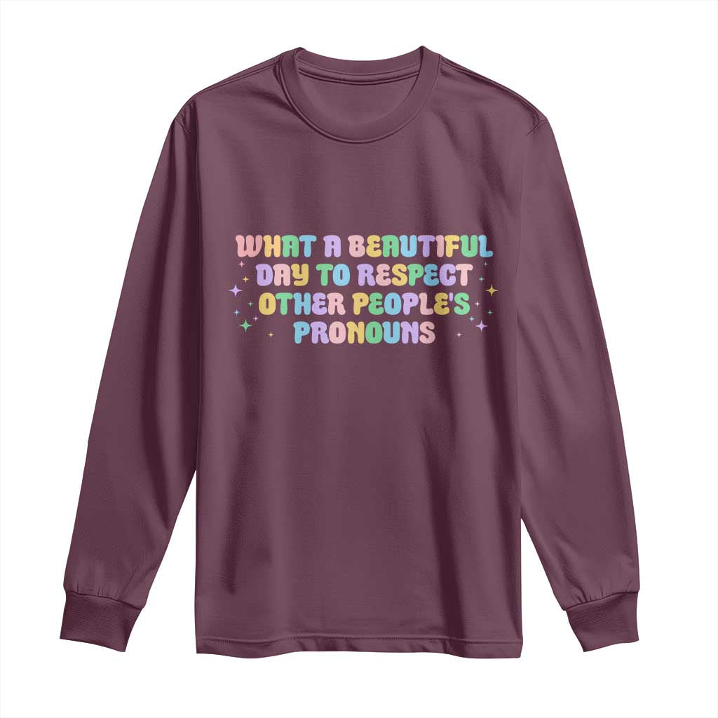 Equality Pride Long Sleeve Shirt Respect Other People's Pronouns LGBT LGBTQ Pride Ally - Wonder Print Shop