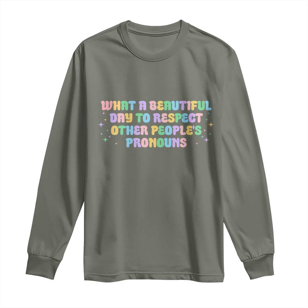 Equality Pride Long Sleeve Shirt Respect Other People's Pronouns LGBT LGBTQ Pride Ally - Wonder Print Shop