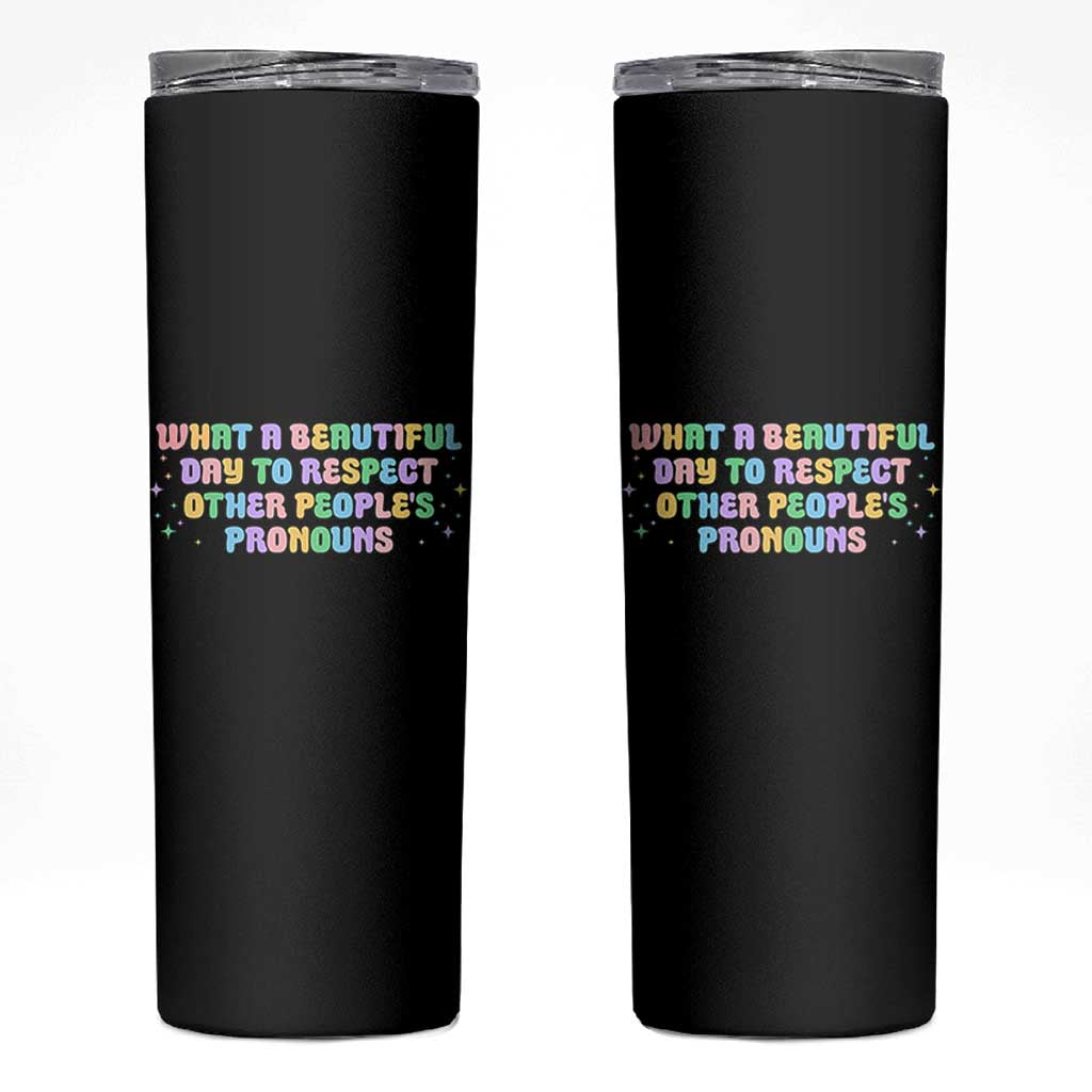 Equality Pride Skinny Tumbler Respect Other People's Pronouns LGBT LGBTQ Pride Ally - Wonder Print Shop
