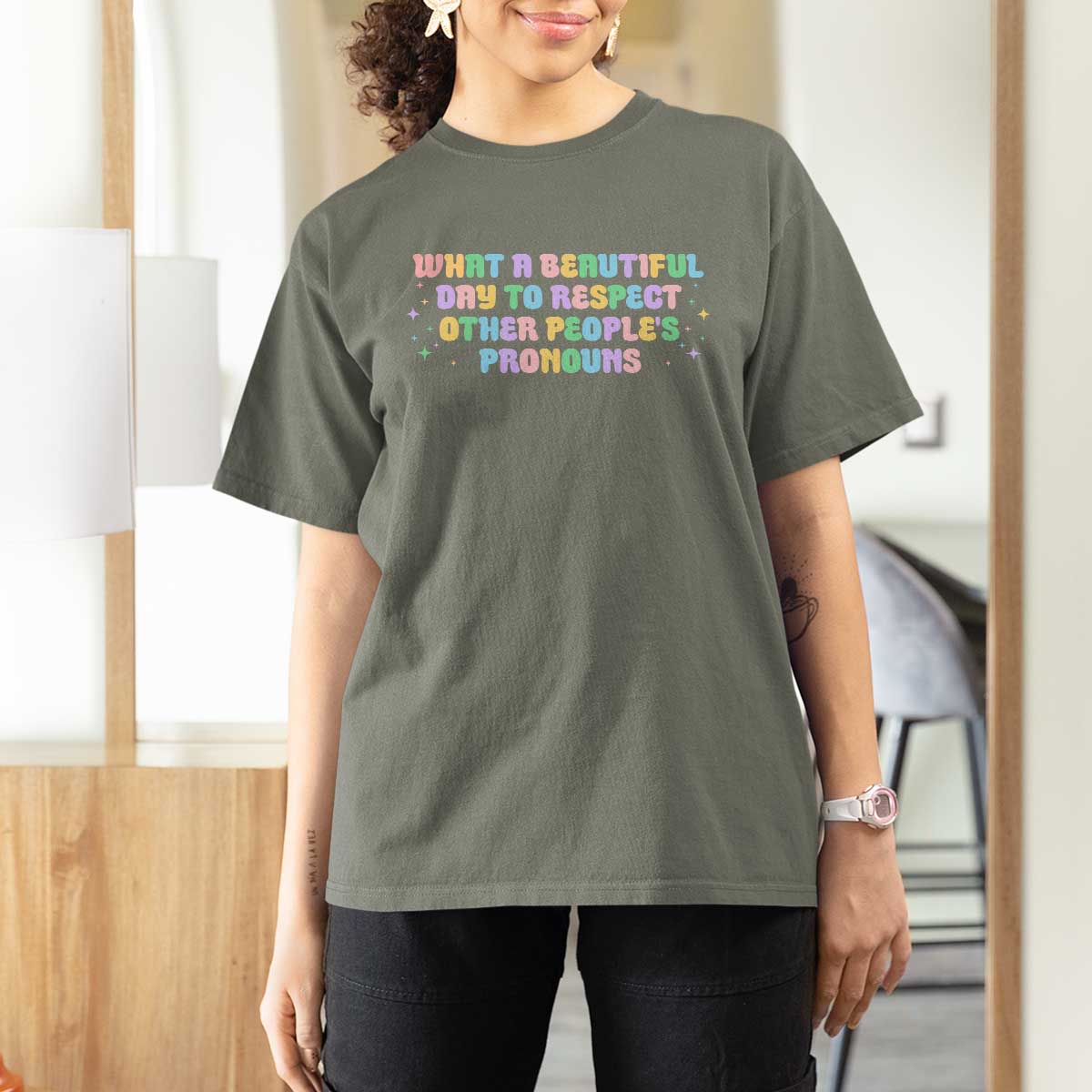 Equality Pride T Shirt For Women Respect Other People's Pronouns LGBT LGBTQ Pride Ally - Wonder Print Shop