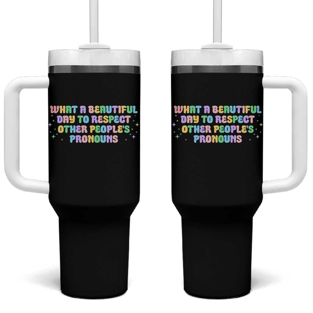 Equality Pride Tumbler With Handle Respect Other People's Pronouns LGBT LGBTQ Pride Ally - Wonder Print Shop
