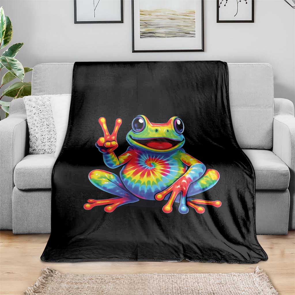 Tie-Dye Frog Peace Sign Hippie Throw Blanket Toad Trends Effect Printing - Wonder Print Shop