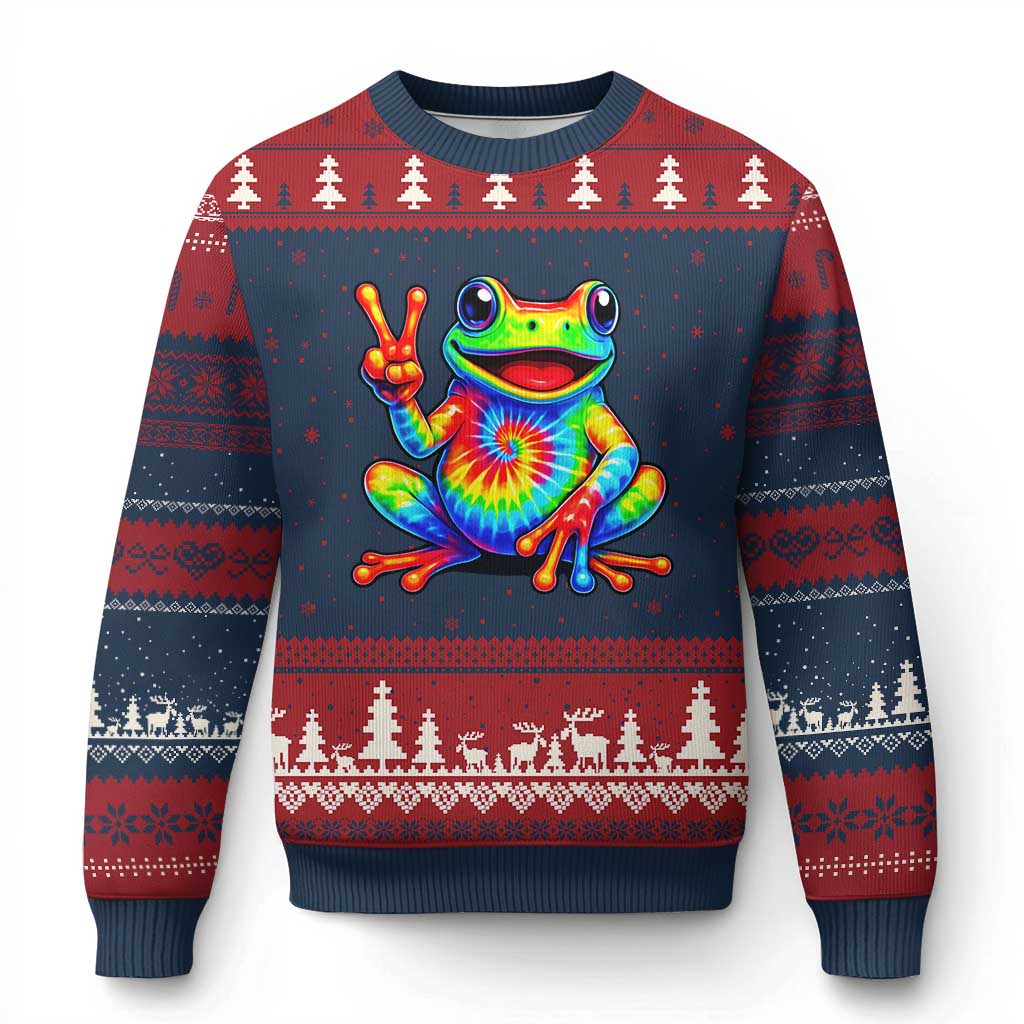 Tie-Dye Frog Peace Sign Hippie Ugly Christmas Sweater Toad Trends Effect Printing - Wonder Print Shop