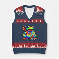 Tie-Dye Frog Peace Sign Hippie V-Neck Knit Sweater Vest Toad Trends Effect Printing - Wonder Print Shop