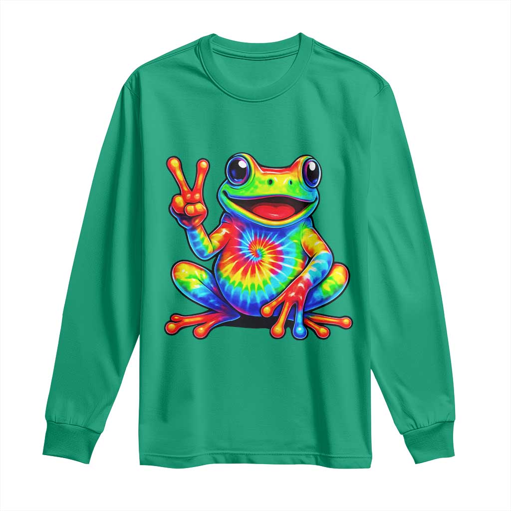 Tie-Dye Frog Peace Sign Hippie Long Sleeve Shirt Toad Trends Effect Printing - Wonder Print Shop