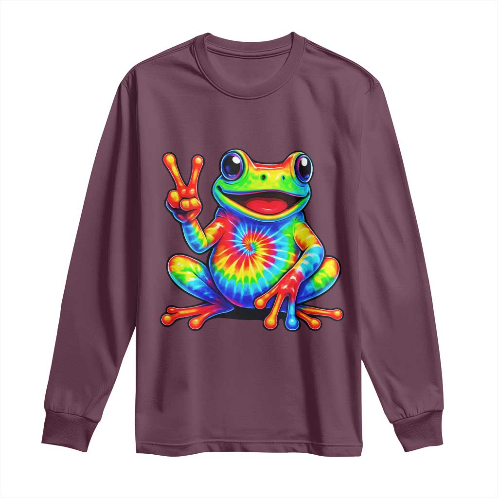 Tie-Dye Frog Peace Sign Hippie Long Sleeve Shirt Toad Trends Effect Printing - Wonder Print Shop