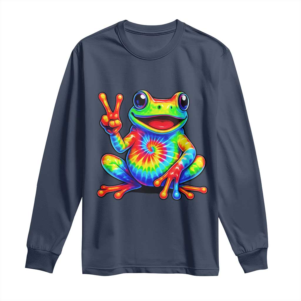 Tie-Dye Frog Peace Sign Hippie Long Sleeve Shirt Toad Trends Effect Printing - Wonder Print Shop