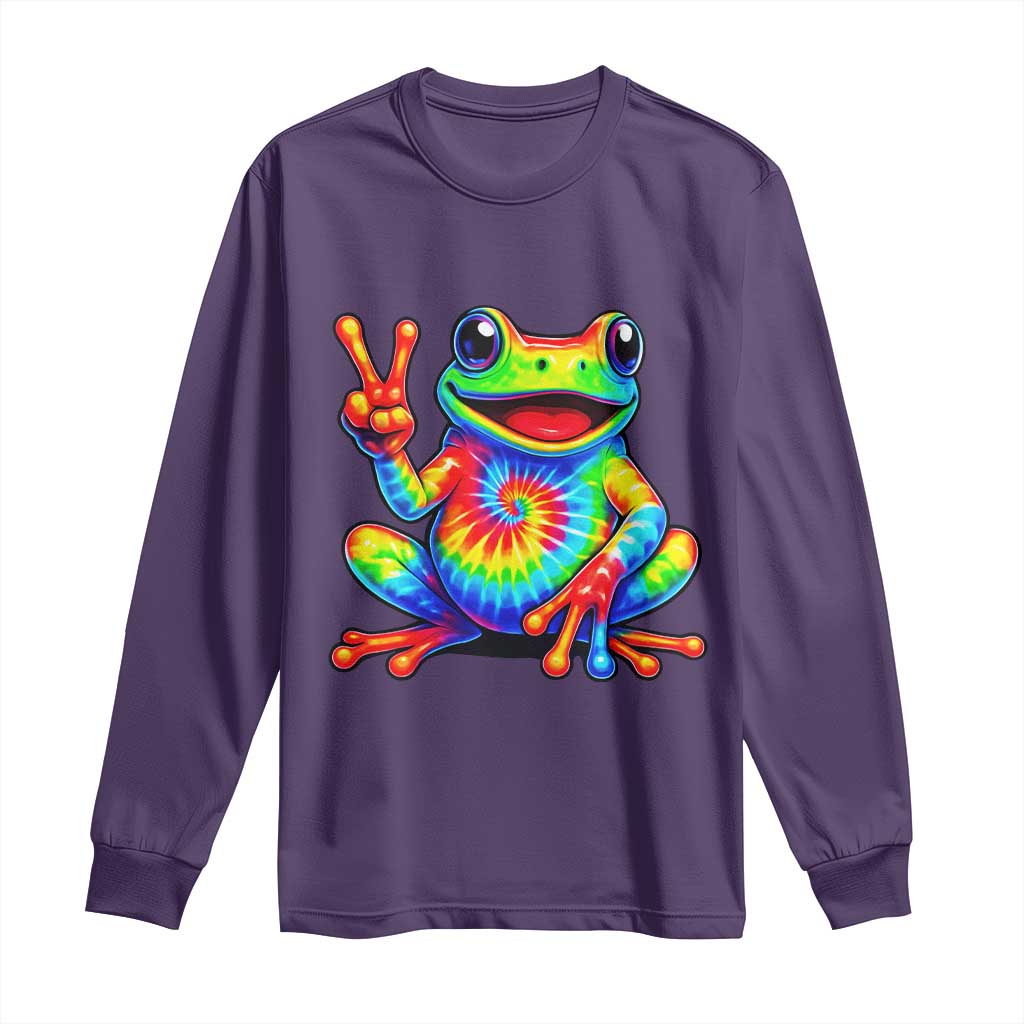 Tie-Dye Frog Peace Sign Hippie Long Sleeve Shirt Toad Trends Effect Printing - Wonder Print Shop