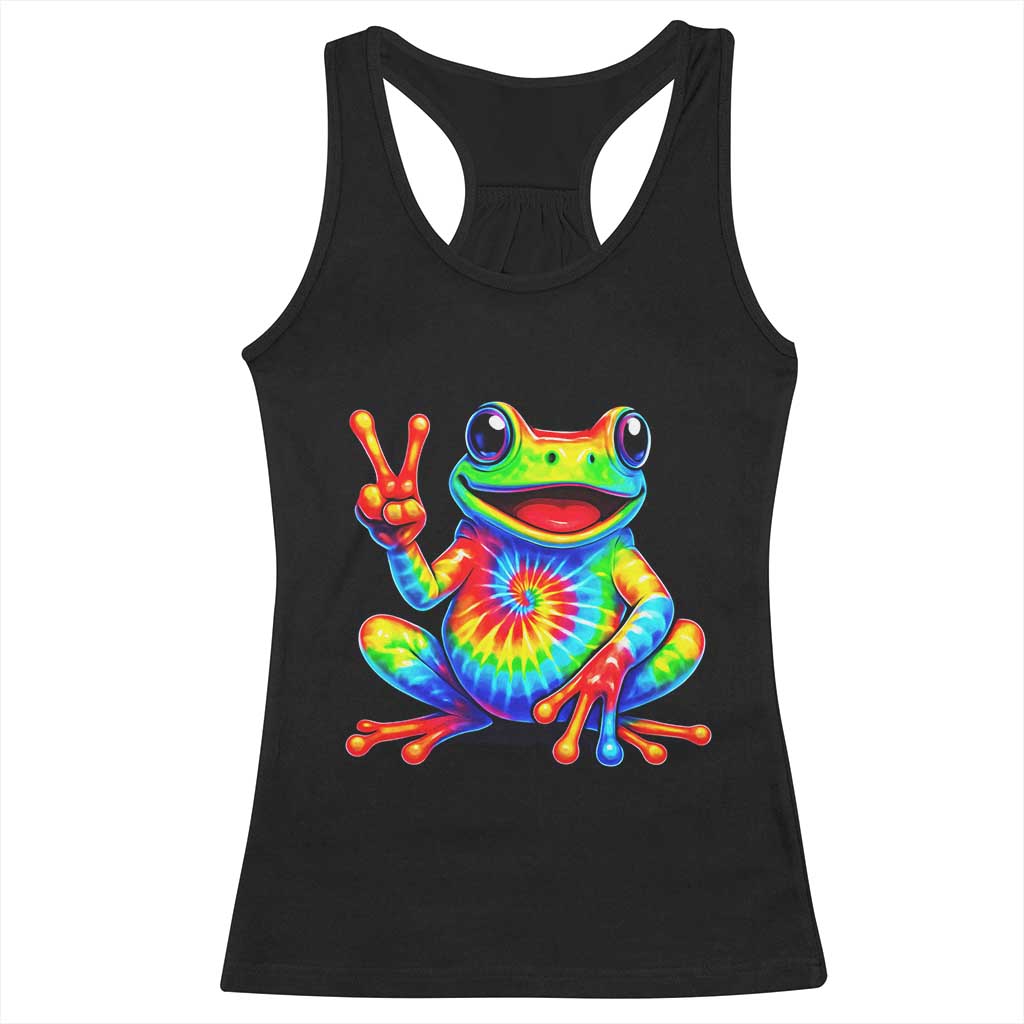 Tie-Dye Frog Peace Sign Hippie Racerback Tank Top Toad Trends Effect Printing - Wonder Print Shop