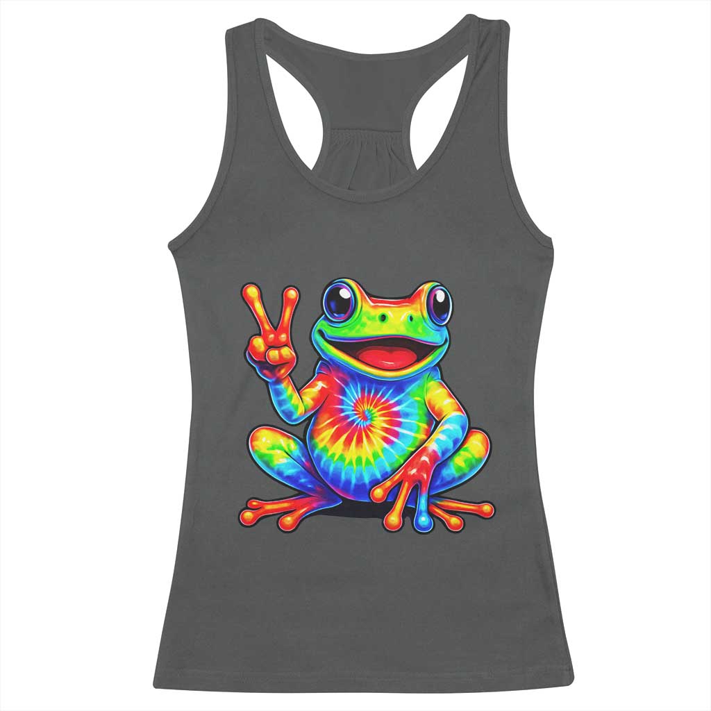 Tie-Dye Frog Peace Sign Hippie Racerback Tank Top Toad Trends Effect Printing - Wonder Print Shop