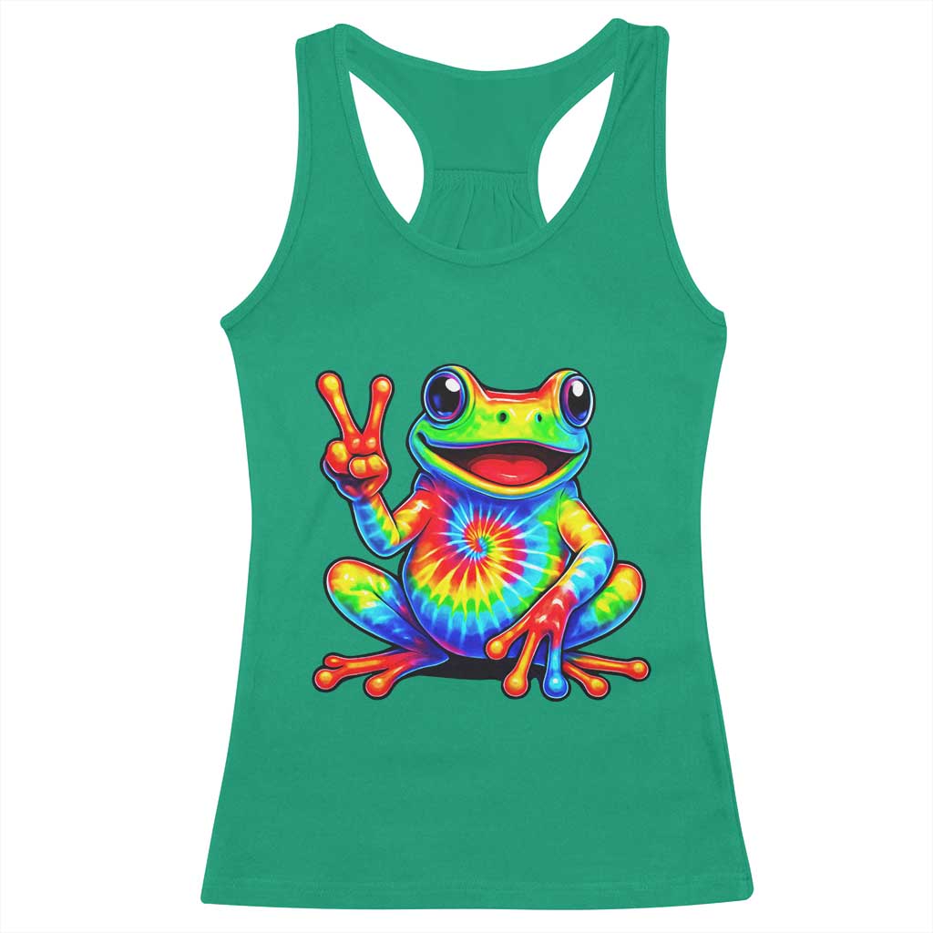 Tie-Dye Frog Peace Sign Hippie Racerback Tank Top Toad Trends Effect Printing - Wonder Print Shop