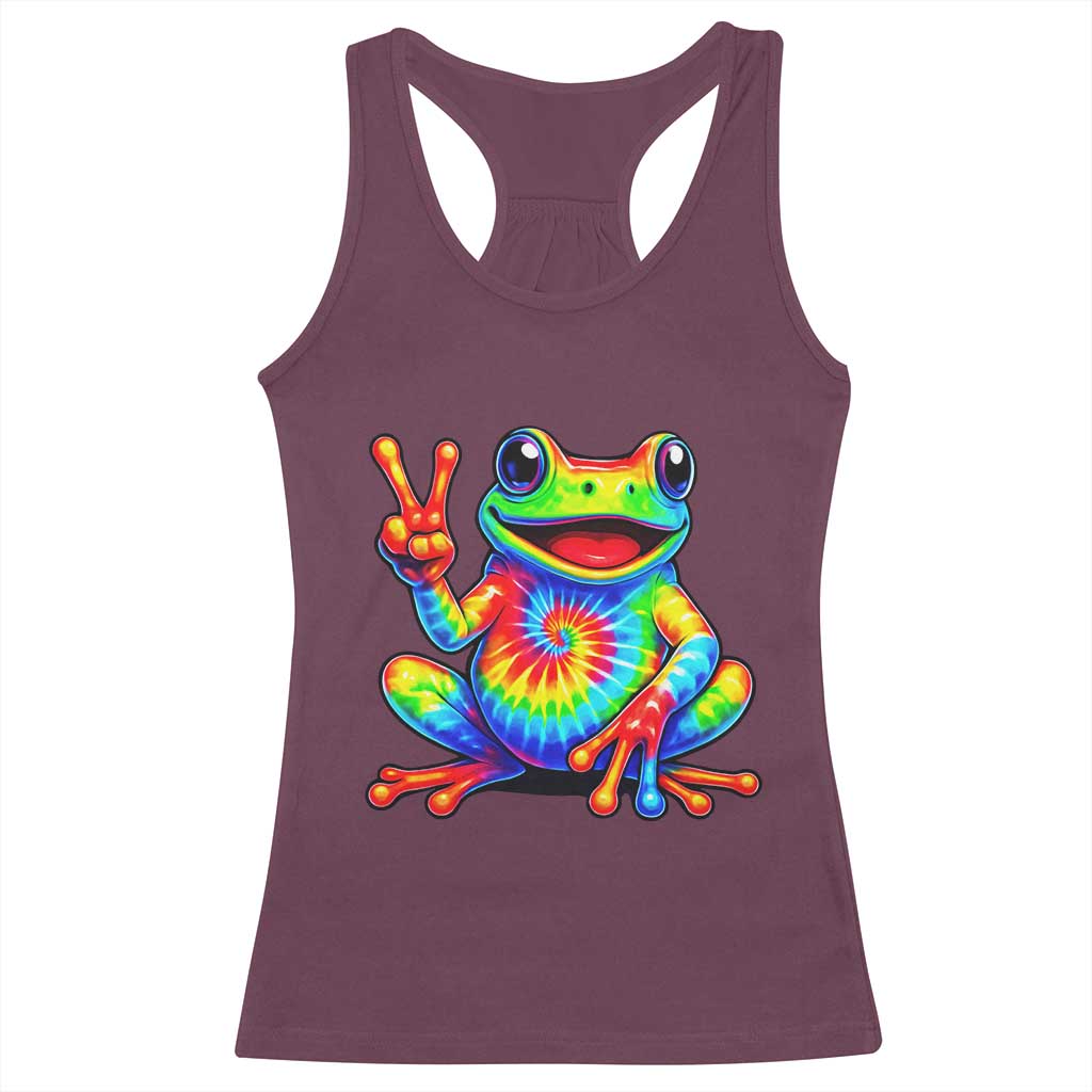 Tie-Dye Frog Peace Sign Hippie Racerback Tank Top Toad Trends Effect Printing - Wonder Print Shop