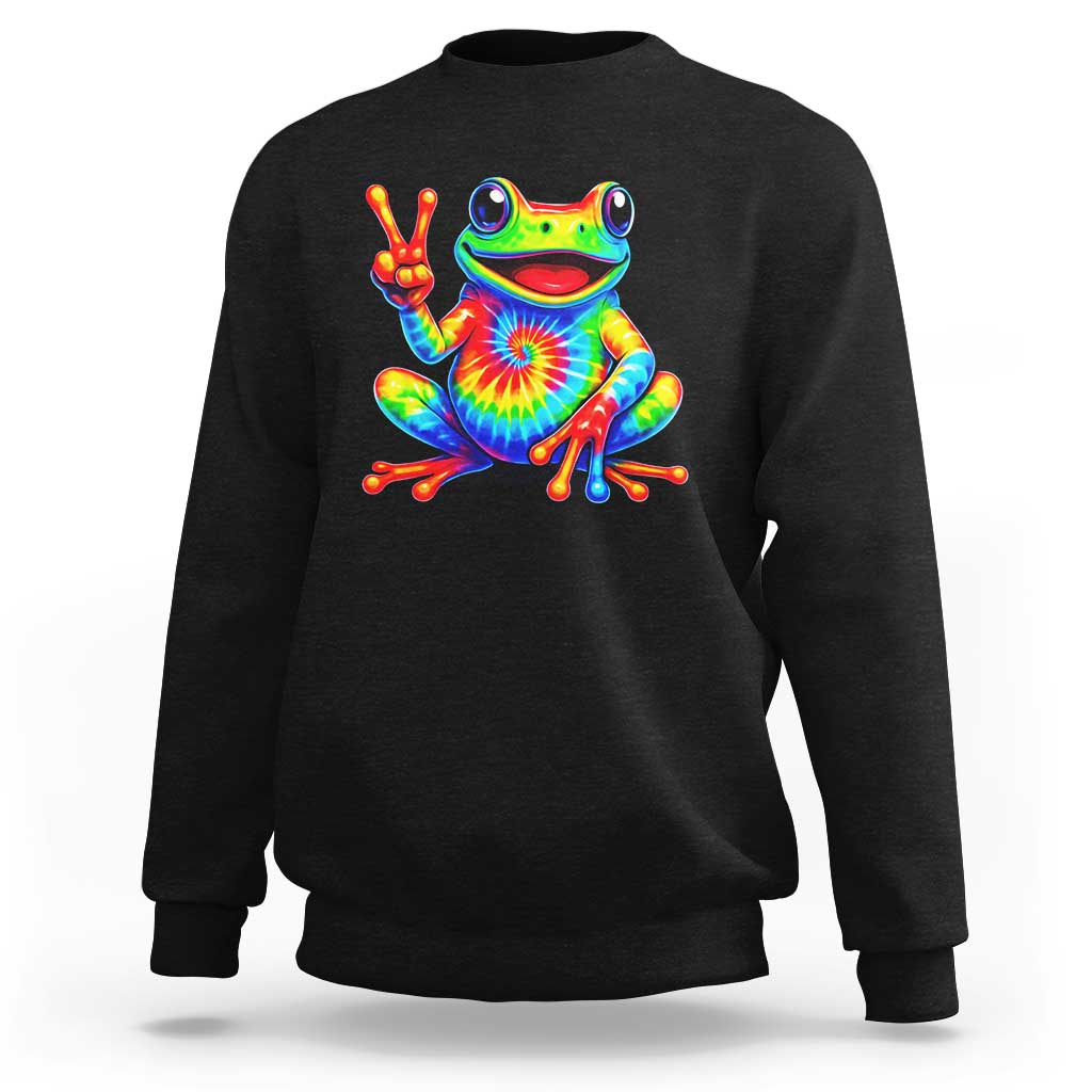 Tie-Dye Frog Peace Sign Hippie Sweatshirt Toad Trends Effect Printing - Wonder Print Shop