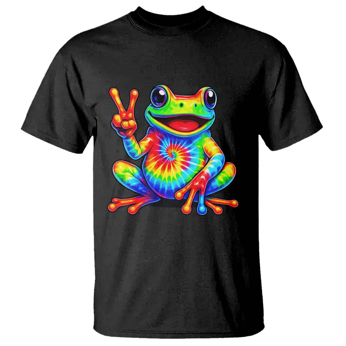 Tie-Dye Frog Peace Sign Hippie T Shirt Toad Trends Effect Printing - Wonder Print Shop