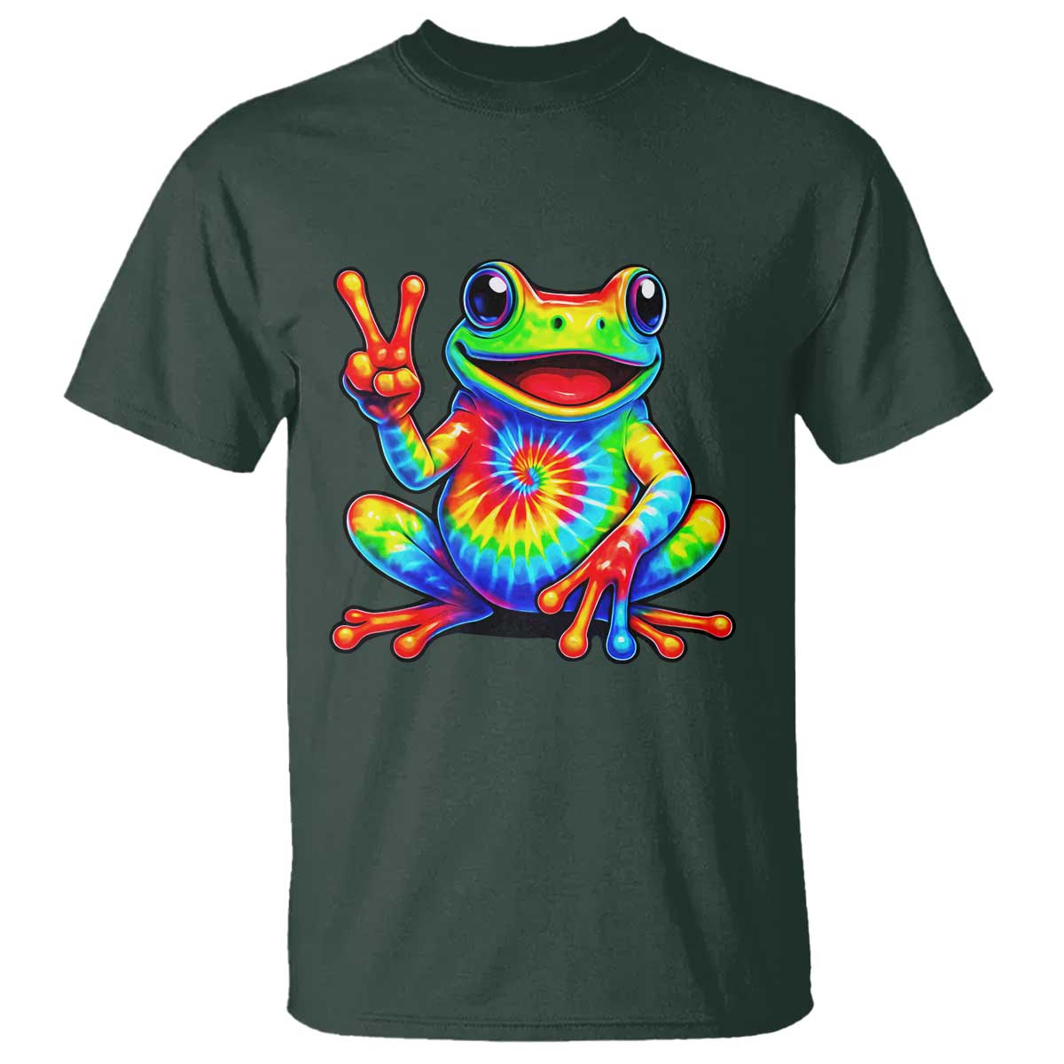 Tie-Dye Frog Peace Sign Hippie T Shirt Toad Trends Effect Printing - Wonder Print Shop