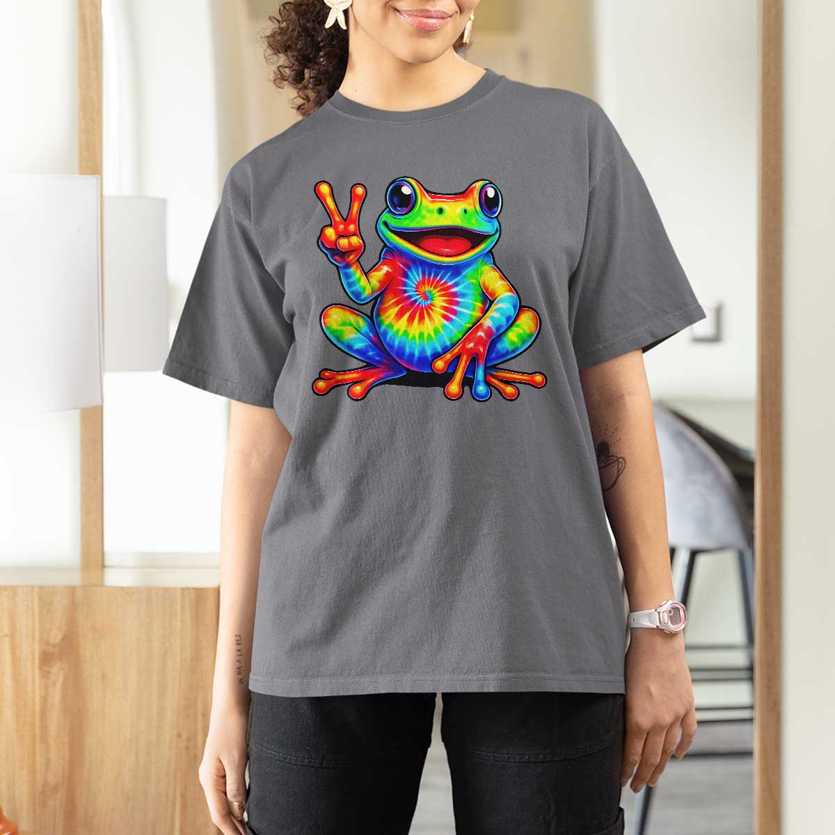 Tie-Dye Frog Peace Sign Hippie T Shirt For Women Toad Trends Effect Printing - Wonder Print Shop