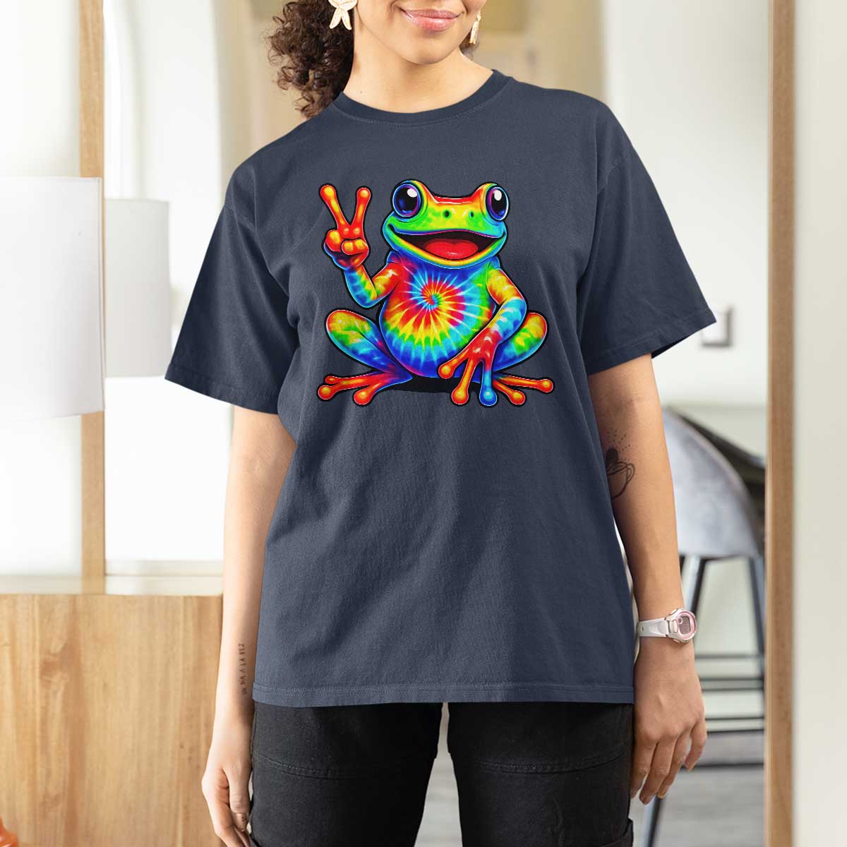 Tie-Dye Frog Peace Sign Hippie T Shirt For Women Toad Trends Effect Printing - Wonder Print Shop