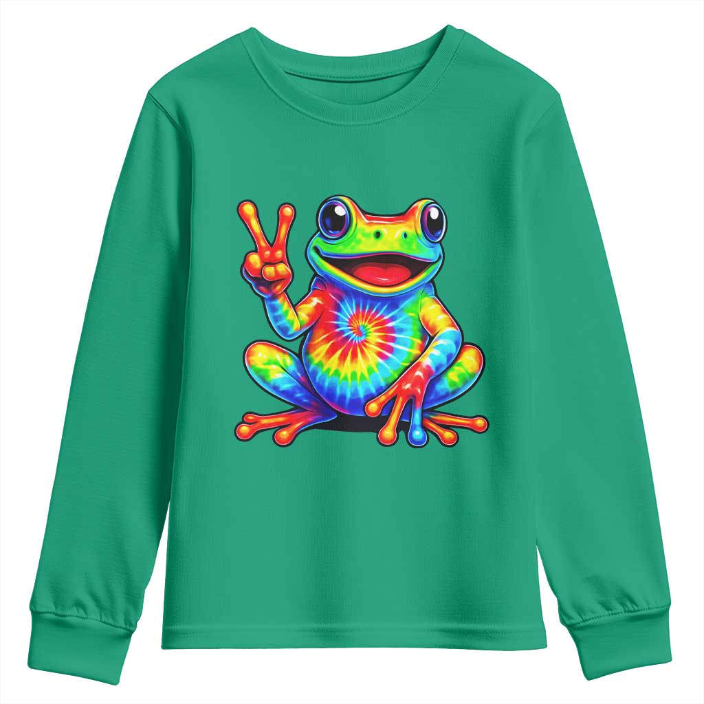 Tie-Dye Frog Peace Sign Hippie Youth Sweatshirt Toad Trends Effect Printing - Wonder Print Shop