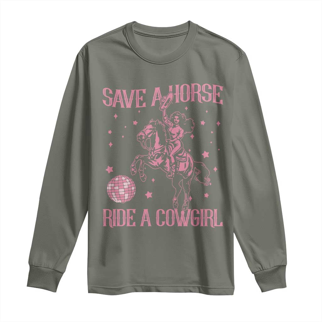 Save A Horse Ride A Cowgirl Long Sleeve Shirt Subtle Lesbian Cowgirl Western LGBTQ Pride Month - Wonder Print Shop