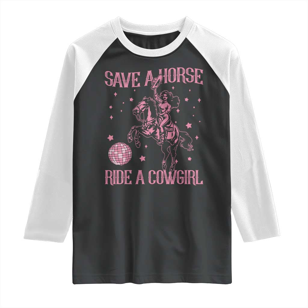 Save A Horse Ride A Cowgirl Raglan Shirt Subtle Lesbian Cowgirl Western LGBTQ Pride Month - Wonder Print Shop