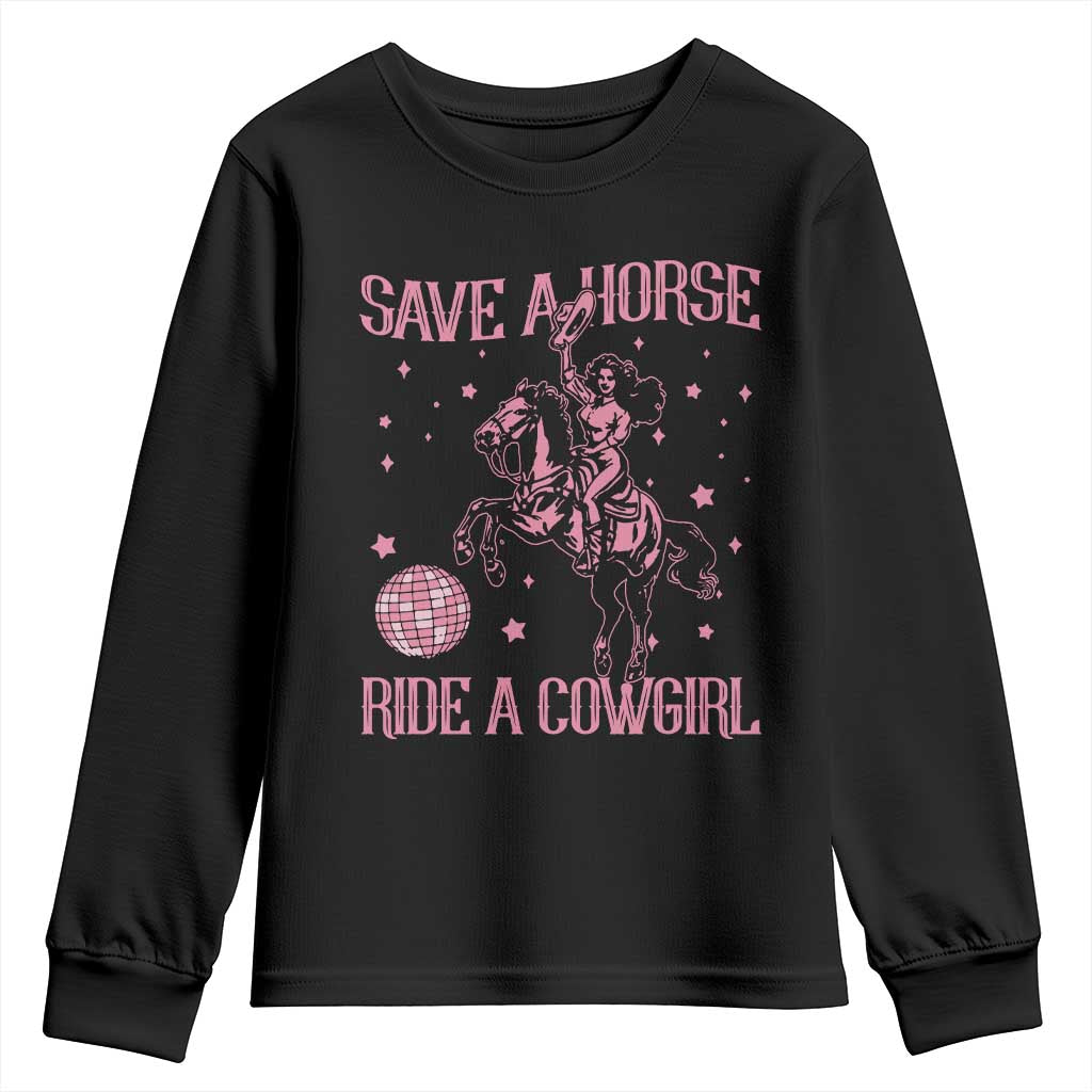 Save A Horse Ride A Cowgirl Youth Sweatshirt Subtle Lesbian Cowgirl Western LGBTQ Pride Month - Wonder Print Shop